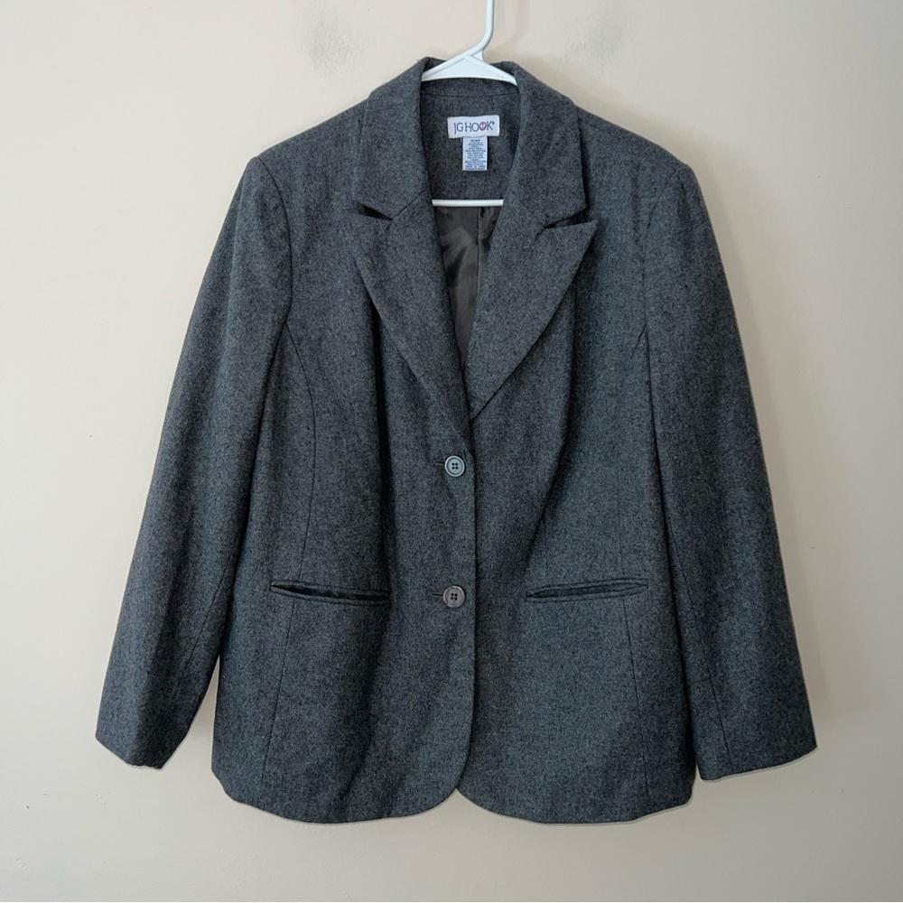 Vintage JG Hook Blazer Women's 16 Gray Wool Blend Jacket Buttons Preppy